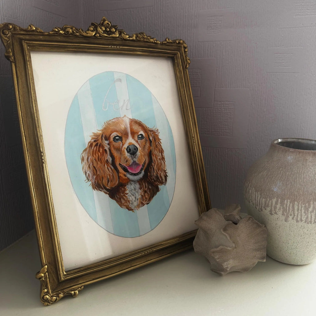 Hand Painted Oval Background Pet Portrait